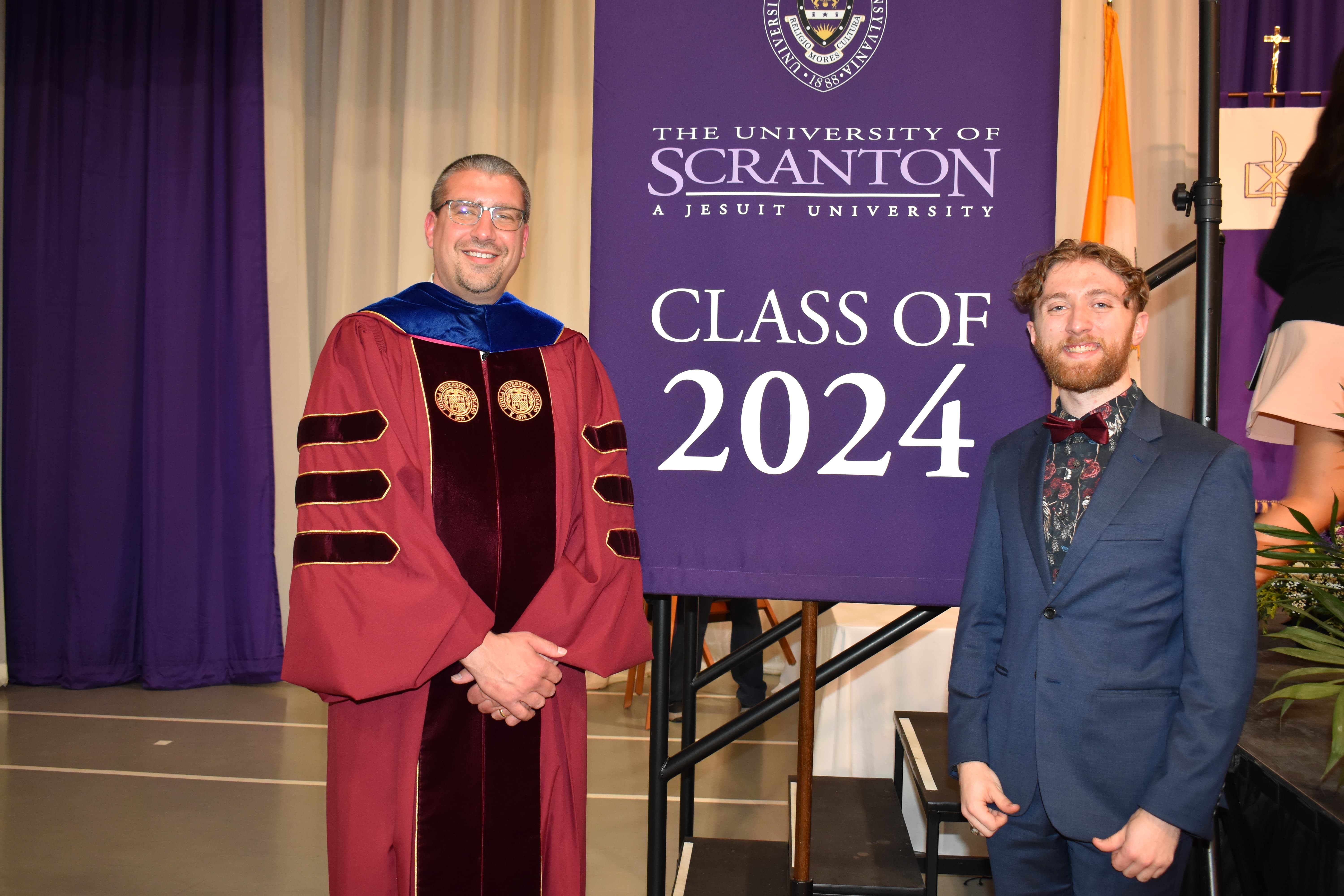 Daniel Cosacchi, Ph.D., vice president for mission and ministry at The University of Scranton with Mitchell W. Sporing ’24, Mount Ephraim, New Jersey.
