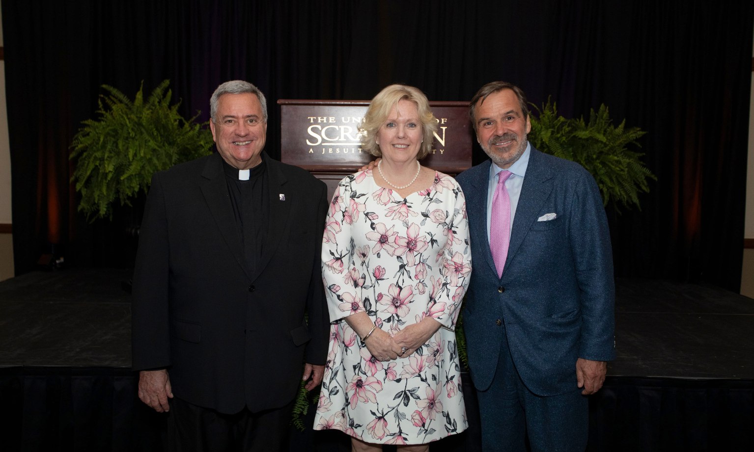 "One hundred fifty-five million. That’s $155 million invested in students, the programs and the mission that define Scranton,” said John D. Dionne ’86, H’10, P’22,’28, former chair of the University’s Board of Trustees and co-chair of the campaign. Shown on campus May 8 celebrating the campaign’s success are University President Rev. Joseph G. Marina, S.J., University Trustee Jacquelyn Dionne, R.N. ’89, H’25, P’22,’28, and John, co-chairs of “A Fire That Kindles Other Fires: The Campaign To Advance Mission, Access, &Excellence.” 