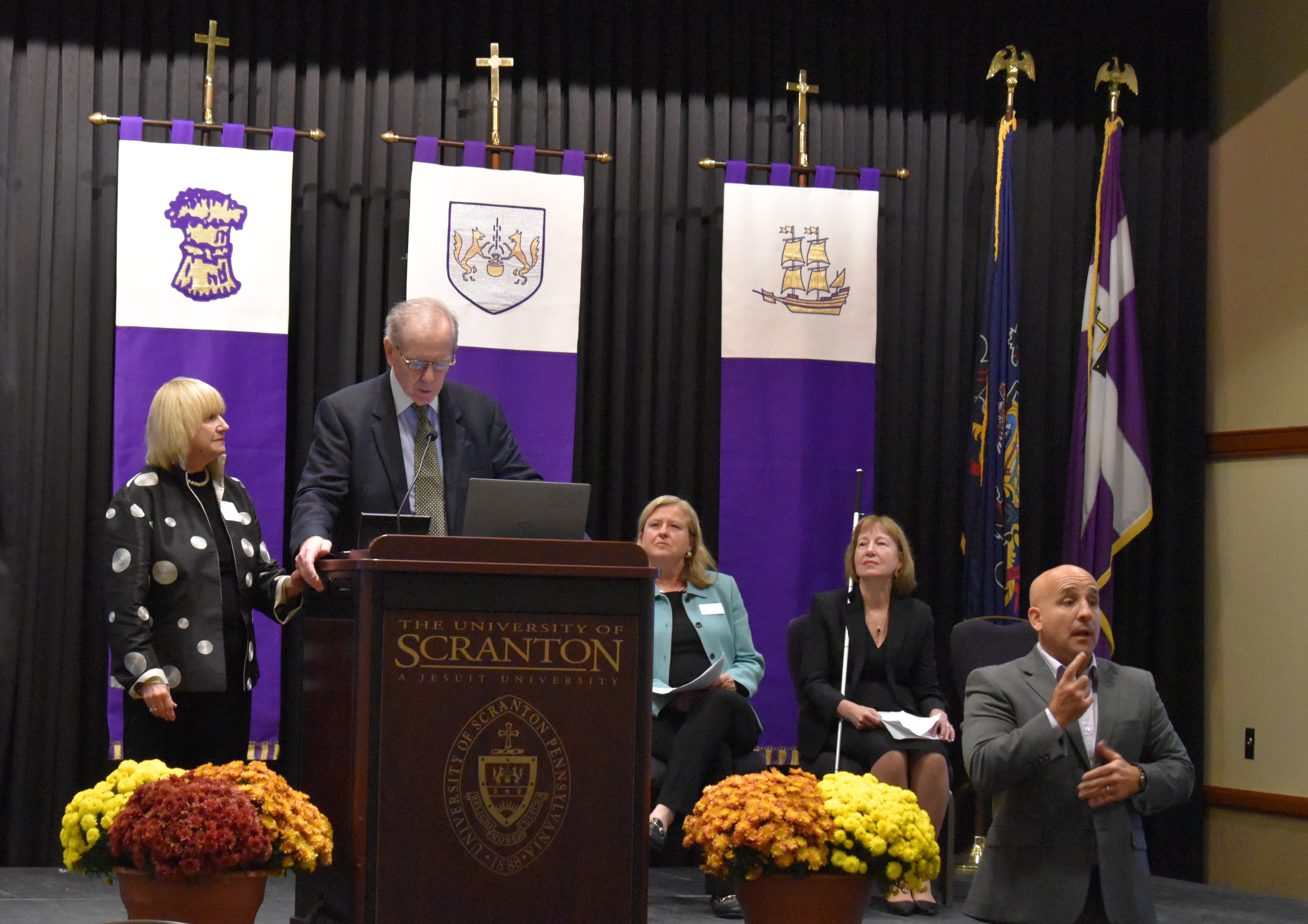 The 23rd Annual U.S. Conference on Disability, presented by the University’s Leahy College of Health Sciences and the Edward R. Leahy Jr. Endowment, is designed to educate and enhance the lives of individuals with disabilities and their families. Shown at the podium are University benefactors Edward R. ’68, H’01 and Patricia Leahy, who served as honorary conference co-chairs.